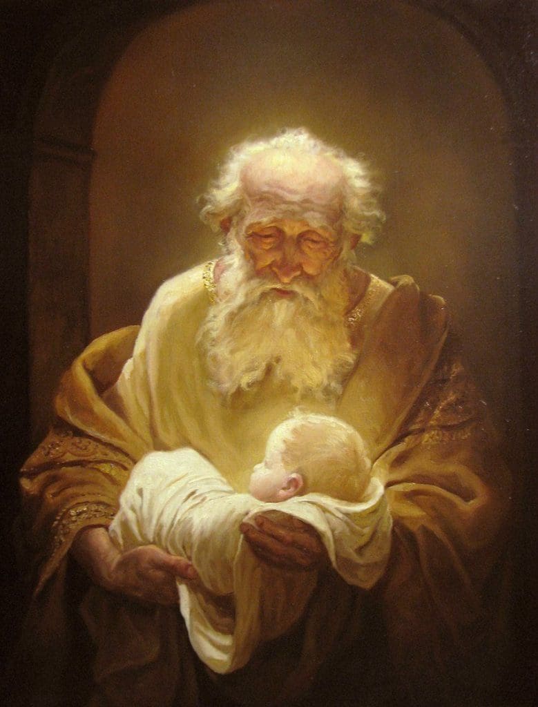 Simeon holding the Christ Child, painting by Andrey Shishkin